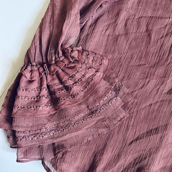 Stellah dusty pink/rose layered semi-sheer exaggerated ruffle bell sleeve blouse - Picture 10 of 12